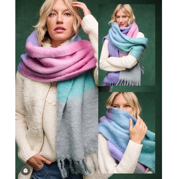 Talbots Colorblock Luxe Oversized Blanket Scarf Multi Color Pastel - Picture 2 of 10